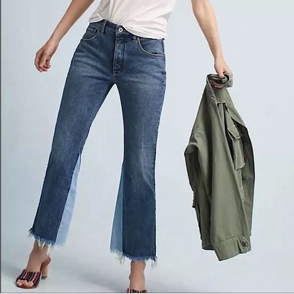 Anthropologie Pilcro & the Letterpress Two Tone Flare Raw Hem Jeans - Picture 1 of 13